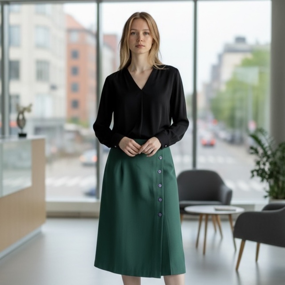 Allure Dark Green Midi Skirt - Vintage - Casual - Office Wear - Size M